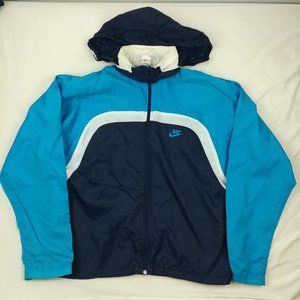 Vintage 80s Nike Jacket Colorblock Windbreaker Track Blue Hooded Mens Large